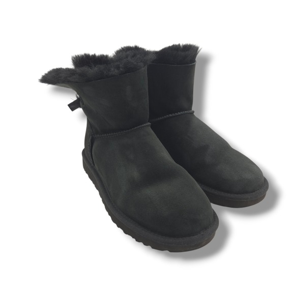 UGG Mini Bailey Bow II Boots Womens 8 Black Water Repellent Wool Lined 1016501 - Picture 2 of 8